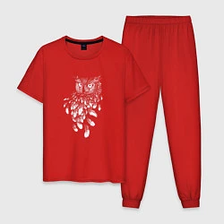 Пижама хлопковая мужская Сова и перья, цвет: красный