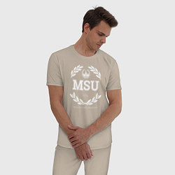 Пижама хлопковая мужская MSU, цвет: миндальный — фото 2