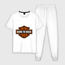 Пижама хлопковая мужская Born to rock, цвет: белый