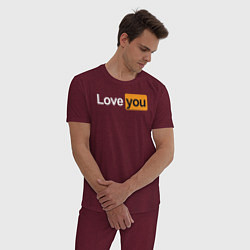 Пижама хлопковая мужская PornHub: Love You, цвет: меланж-бордовый — фото 2