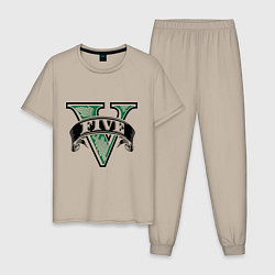 Пижама хлопковая мужская GTA V: Logo, цвет: миндальный