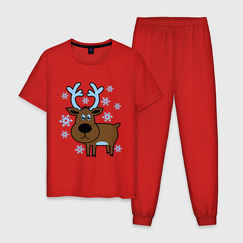 Мужская пижама Олень и снежинки / Красный – фото 1