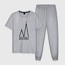 Пижама хлопковая мужская Москва-чёрный логотип-2, цвет: меланж