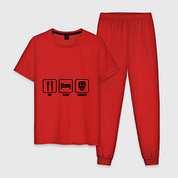 Пижама хлопковая мужская Eat Sleep Hockey, цвет: красный