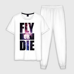 Пижама хлопковая мужская Fly or Die: Space, цвет: белый