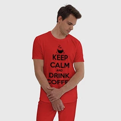 Пижама хлопковая мужская Keep Calm & Drink Coffee, цвет: красный — фото 2