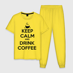 Пижама хлопковая мужская Keep Calm & Drink Coffee, цвет: желтый