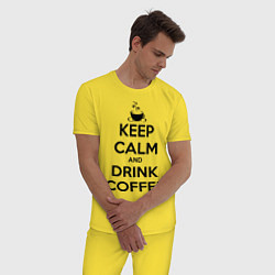 Пижама хлопковая мужская Keep Calm & Drink Coffee, цвет: желтый — фото 2
