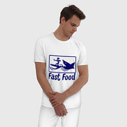 Пижама хлопковая мужская Shark fast food, цвет: белый — фото 2