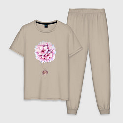 Пижама хлопковая мужская Воздушные Цветы, цвет: миндальный