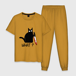 Пижама хлопковая мужская What cat, цвет: горчичный