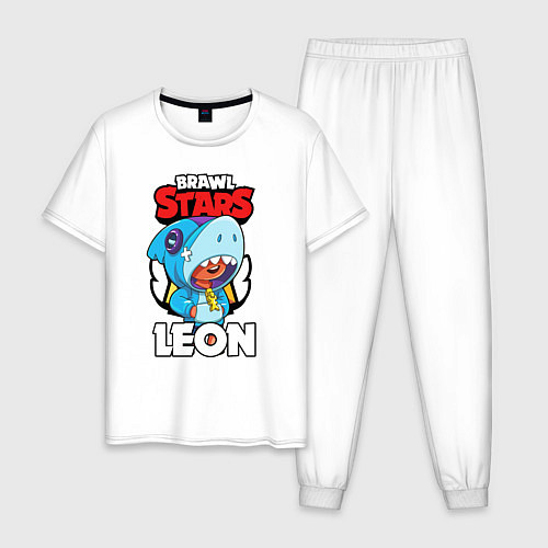 Мужская пижама BRAWL STARS LEON SHARK / Белый – фото 1