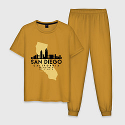 Пижама хлопковая мужская Сан-Диего Калифрния, цвет: горчичный