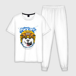 Пижама хлопковая мужская Hockey Dog, цвет: белый