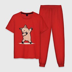 Пижама хлопковая мужская Dabbing Pig, цвет: красный