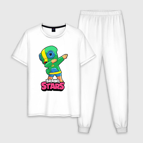 Мужская пижама Brawl Stars Leon, Dab / Белый – фото 1