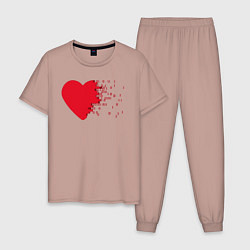 Пижама хлопковая мужская Сердце, цвет: пыльно-розовый