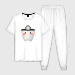 Пижама хлопковая мужская Подарок стоматологу, цвет: белый