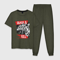 Пижама хлопковая мужская Crash & Kill цвета меланж-хаки — фото 1