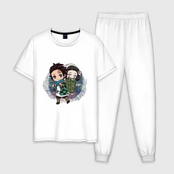 Пижама хлопковая мужская Танджиро и Незуко Камадо, цвет: белый