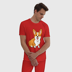 Пижама хлопковая мужская Корги, цвет: красный — фото 2