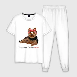 Пижама хлопковая мужская Yorkshire terrier mom, цвет: белый