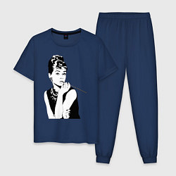 Пижама хлопковая мужская Одри Хепбернхлопок, цвет: тёмно-синий