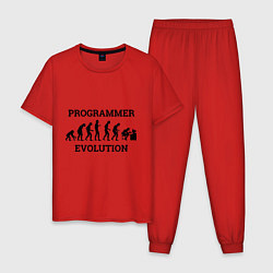 Пижама хлопковая мужская Эволюция программиста, цвет: красный