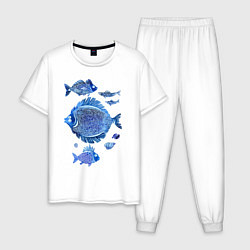 Пижама хлопковая мужская Рыбы Чёрного моря, цвет: белый