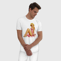 Пижама хлопковая мужская Retro PinUp Girl, цвет: белый — фото 2