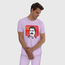 Пижама хлопковая мужская Сталин и флаг СССР, цвет: лаванда — фото 2