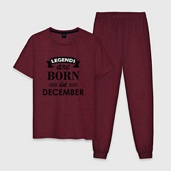 Пижама хлопковая мужская Legends are born in december, цвет: меланж-бордовый