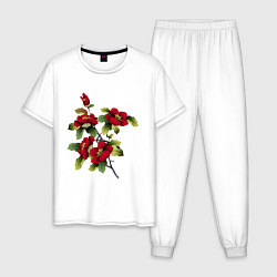Пижама хлопковая мужская Цветы, цвет: белый