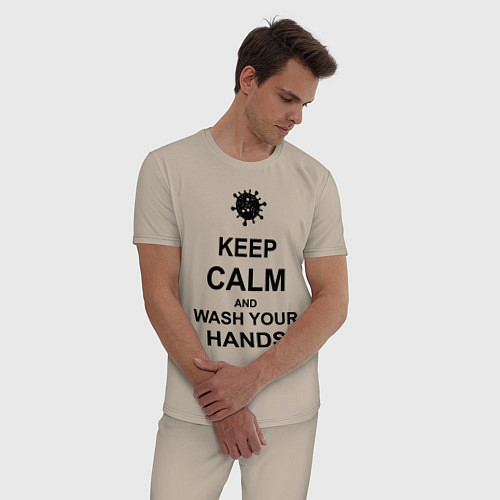 Мужская пижама Keep Calm & Wash Hands / Миндальный – фото 3