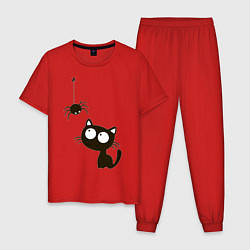 Пижама хлопковая мужская Котик и паучек, цвет: красный