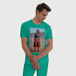 Пижама хлопковая мужская Supergirl, цвет: зеленый — фото 2