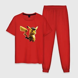 Пижама хлопковая мужская Пушистик Пикачу, цвет: красный