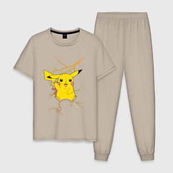 Пижама хлопковая мужская Pikachu, цвет: миндальный