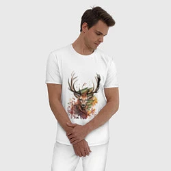 Пижама хлопковая мужская Красочный олень, цвет: белый — фото 2