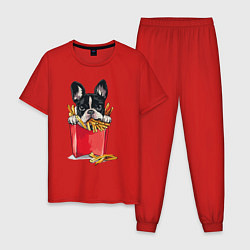 Пижама хлопковая мужская Песик и картофель фри, цвет: красный