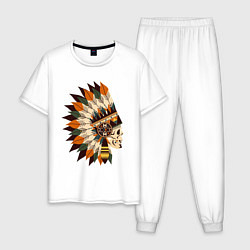Пижама хлопковая мужская Индейские мотивы арт, цвет: белый