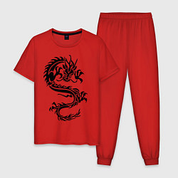 Пижама хлопковая мужская Дракон орнамент, цвет: красный