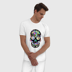 Пижама хлопковая мужская Flowers - Art skull, цвет: белый — фото 2