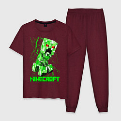 Пижама хлопковая мужская MINECRAFT CREEPER, цвет: меланж-бордовый