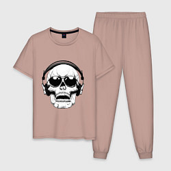 Пижама хлопковая мужская Skull Music lover, цвет: пыльно-розовый