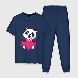 Пижама хлопковая мужская Панда love, цвет: тёмно-синий