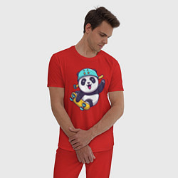 Пижама хлопковая мужская Панда скейтер, цвет: красный — фото 2