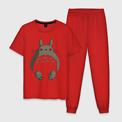 Пижама хлопковая мужская Тоторо с прозрачным пузиком, цвет: красный