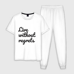 Пижама хлопковая мужская Live without regrets, цвет: белый