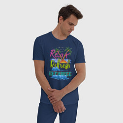 Пижама хлопковая мужская 8 бит Отпуск, цвет: тёмно-синий — фото 2